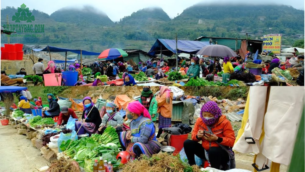 Một góc chợ phiên Mèo Vạc nơi bà con bán nông sản